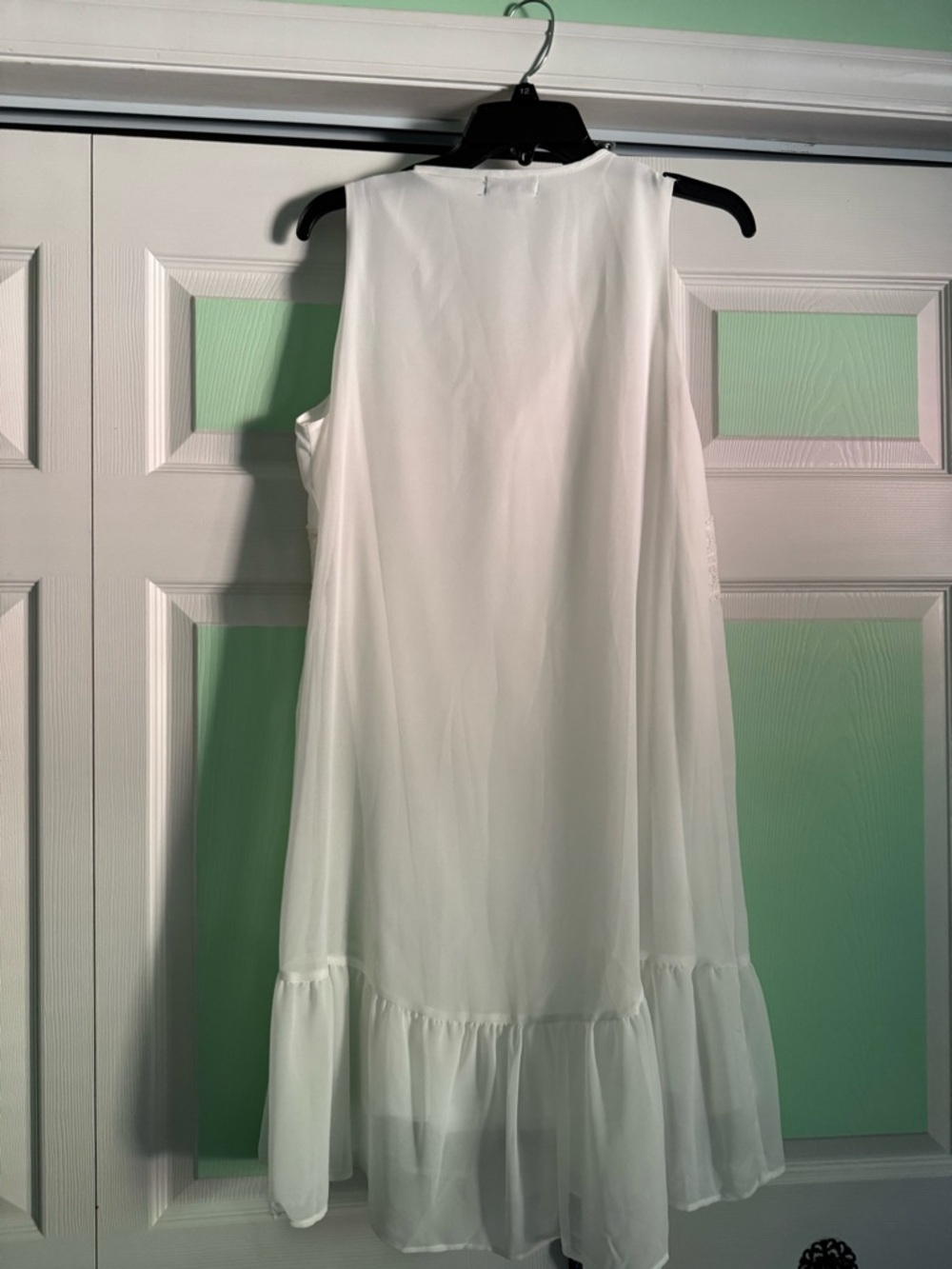 Sequin Hearts White Sleeveless Ruffle-Hem Mini Dress